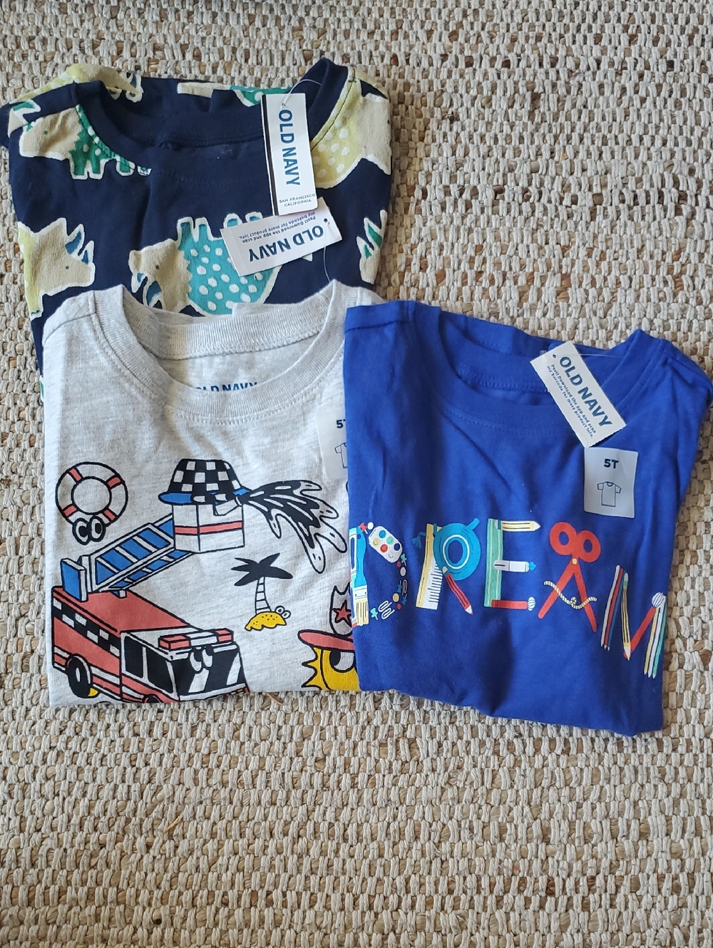 3 Old Navy Boys Graphic Tees - Navy, Heather Gray & Royal Blue 5T